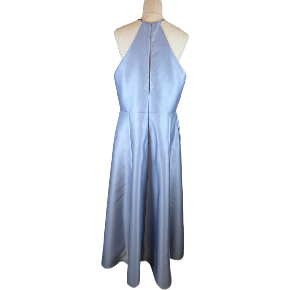 Alfred Sung Size 18 Cloudy Blue Satin High Neck Gown w/Pockets - Picture 6 of 12